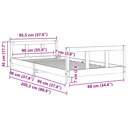 Kids Bed Frame White 90x200 cm Solid Wood Pine