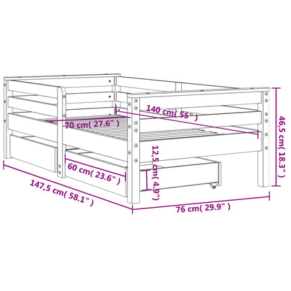 Kids Bed Frame with Drawers White 70x140 cm Solid Wood Pine