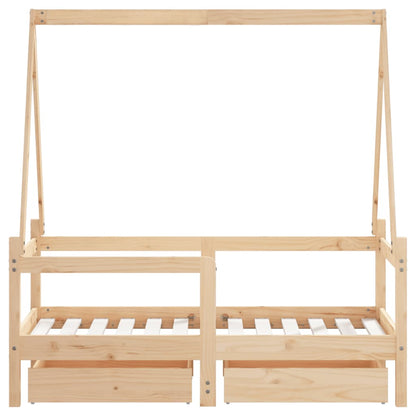 Kids Bed Frame with Drawers 70x140 cm Solid Wood Pine