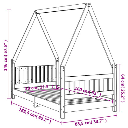 Kids Bed Frame White 80x160 cm Solid Wood Pine