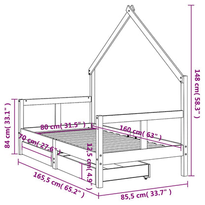 Kids Bed Frame with Drawers 80x160 cm Solid Wood Pine