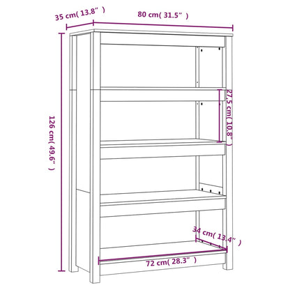 Book Cabinet Black 80x35x126 cm Solid Wood Pine