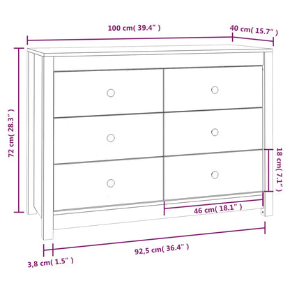 Side Cabinet White 100x40x72 cm Solid Wood Pine