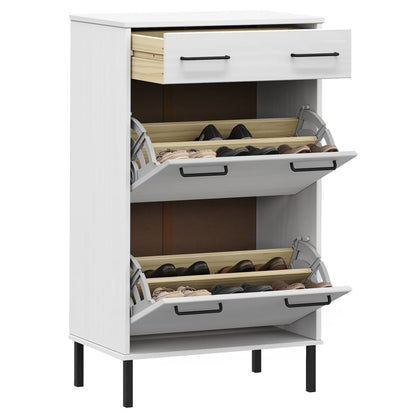 Shoe Rack with Metal Legs White Solid Wood Pine OSLO