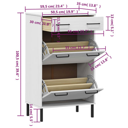 Shoe Rack with Metal Legs White Solid Wood Pine OSLO