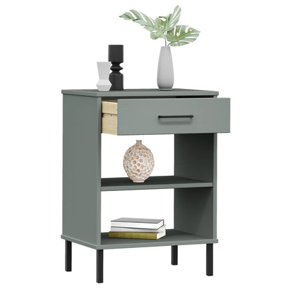 Console Cabinet with Metal Legs Grey Solid Wood Pine OSLO