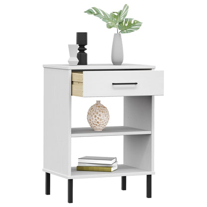 Console Cabinet with Metal Legs White Solid Wood Pine OSLO