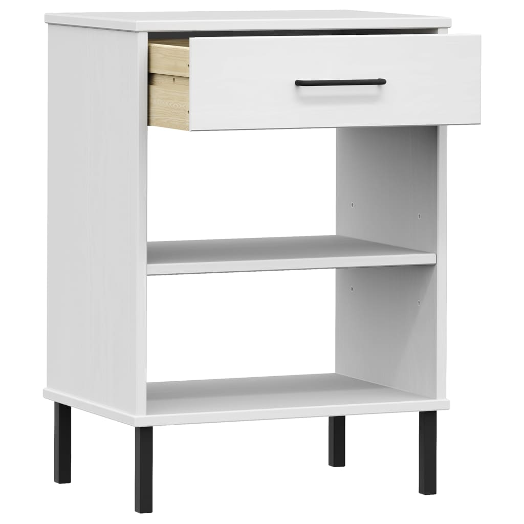 Console Cabinet with Metal Legs White Solid Wood Pine OSLO