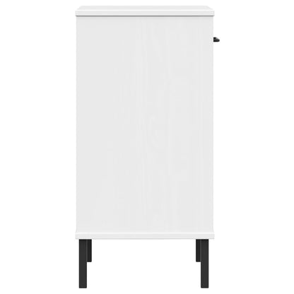 Console Cabinet with Metal Legs White Solid Wood Pine OSLO