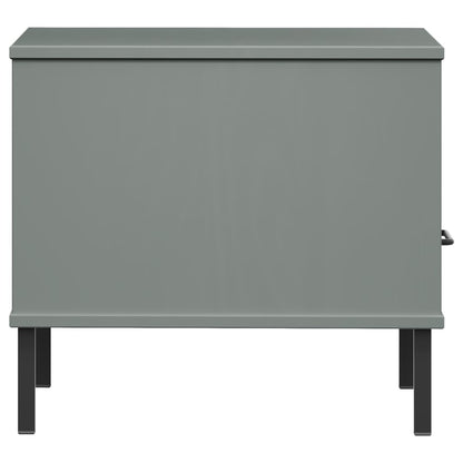 Bedside Table with Metal Legs Grey Solid Wood Pine OSLO
