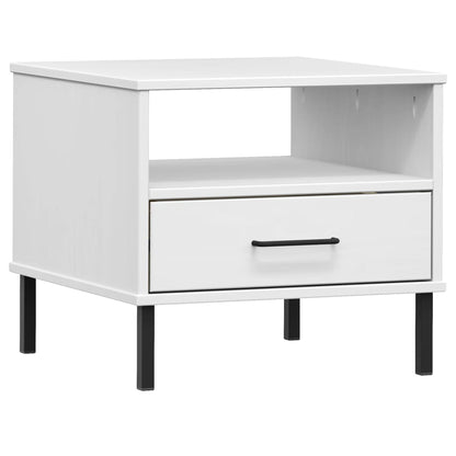 Bedside Table with Metal Legs White Solid Wood Pine OSLO