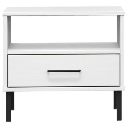 Bedside Table with Metal Legs White Solid Wood Pine OSLO