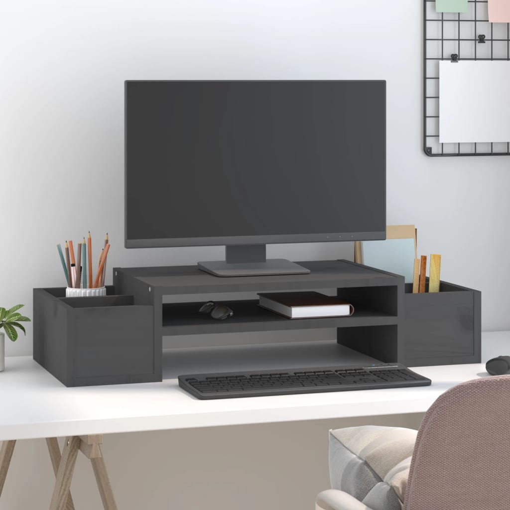 Monitor Stand Grey 70x27.5x15 cm Solid Wood Pine