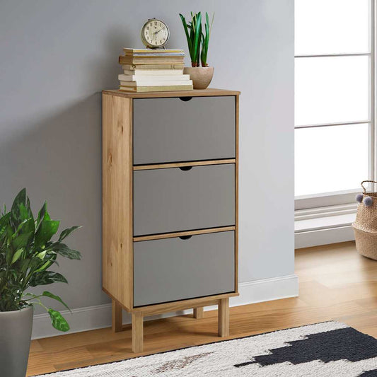 Shoe Cabinet OTTA with 3 Drawers Brown&Grey Solid Wood Pine