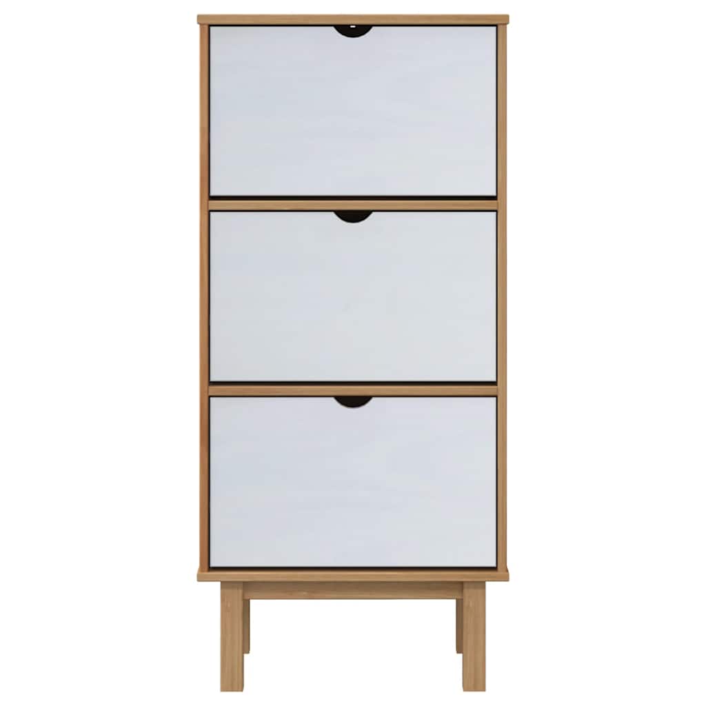 Shoe Cabinet OTTA with 3 Drawers Brown&White Solid Wood Pine