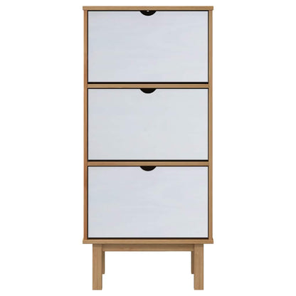 Shoe Cabinet OTTA with 3 Drawers Brown&White Solid Wood Pine
