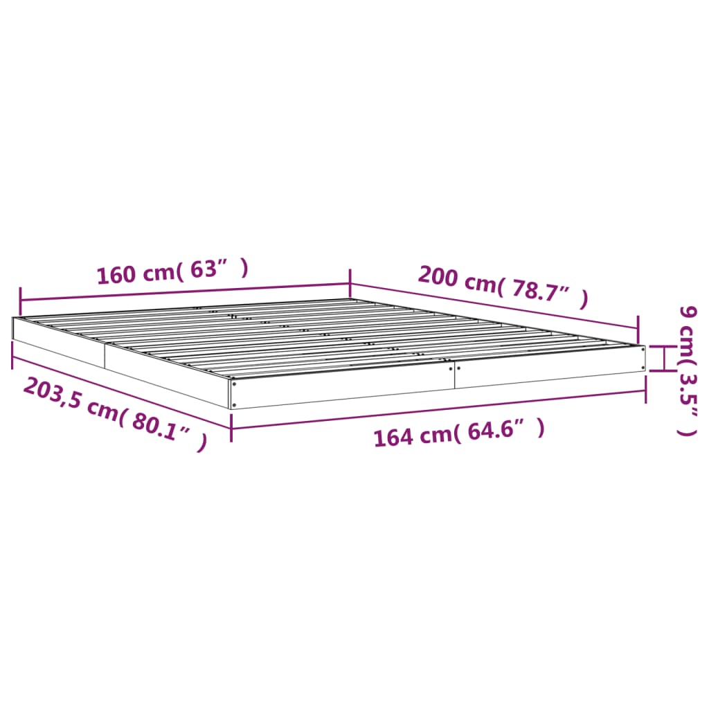 Bed Frame without Mattress 160x200 cm Solid Wood Pine