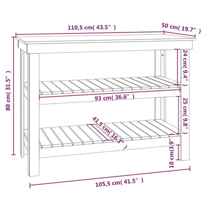 Work Bench White 110.5x50x80 cm Solid Wood Pine