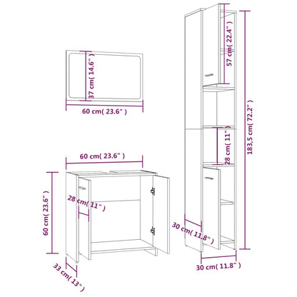 3 Piece Bathroom Furniture Set Grey Sonoma Engineered Wood