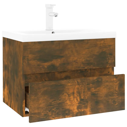 Sink Cabinet with Built-in Basin Smoked Oak Engineered Wood