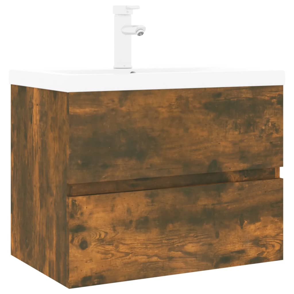 Sink Cabinet with Built-in Basin Smoked Oak Engineered Wood