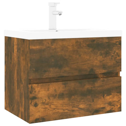 Sink Cabinet with Built-in Basin Smoked Oak Engineered Wood