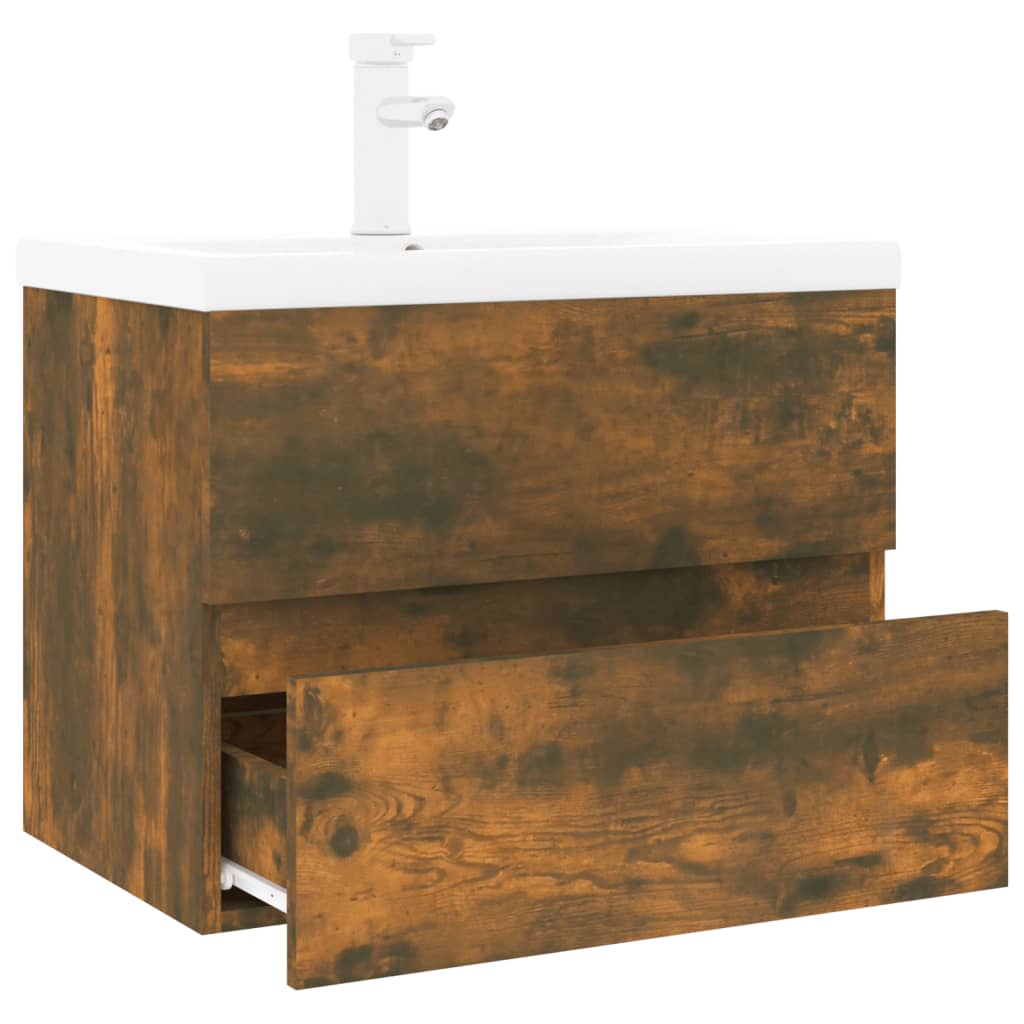 Sink Cabinet with Built-in Basin Smoked Oak Engineered Wood