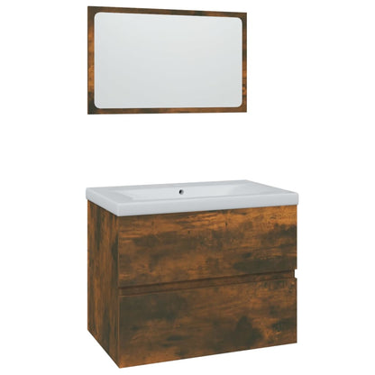 Bathroom Furniture Set Smoked Oak Engineered Wood