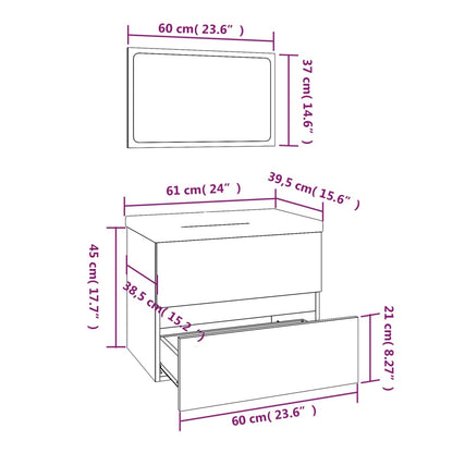 Bathroom Furniture Set Smoked Oak Engineered Wood