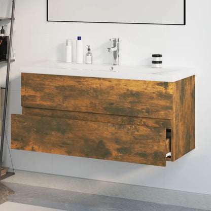 Sink Cabinet with Built-in Basin Smoked Oak Engineered Wood
