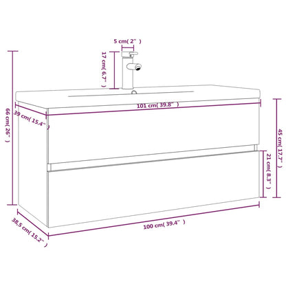 Sink Cabinet with Built-in Basin Smoked Oak Engineered Wood