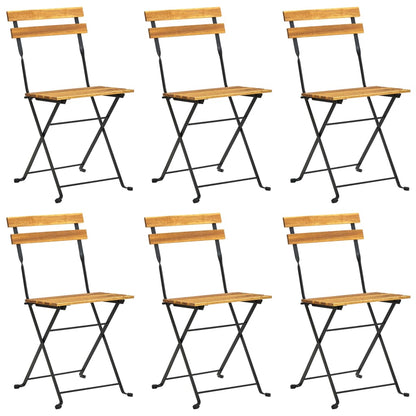 Folding Garden Chairs 6 pcs Steel and Solid Wood Acacia