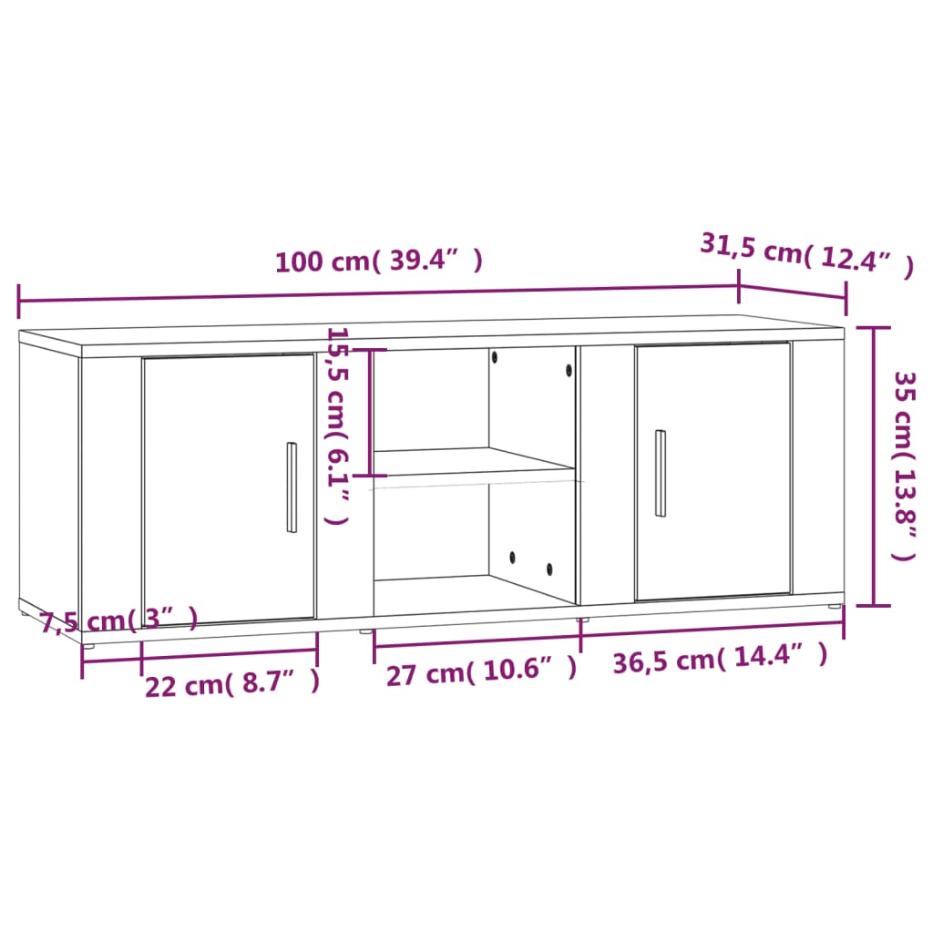 TV Cabinet Grey Sonoma 100x31.5x35 cm Engineered Wood