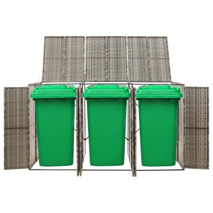Triple Wheelie Bin Shed Grey 207x80x117 cm Poly Rattan