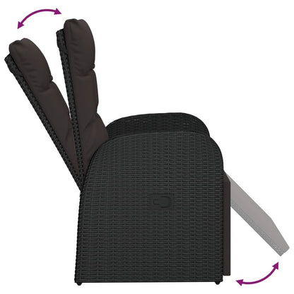 Reclining Garden Chair with Cushions Black Poly Rattan