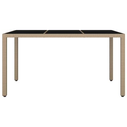 Garden Table with Glass Top Beige Poly Rattan&Tempered Glass