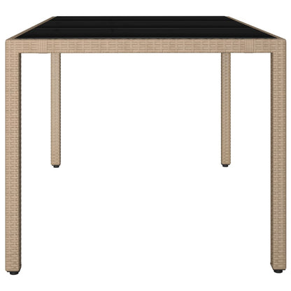 Garden Table with Glass Top Beige Poly Rattan&Tempered Glass