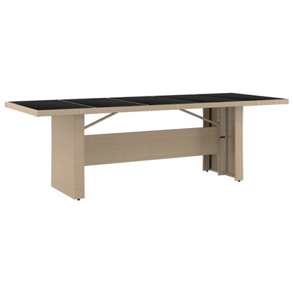 Garden Table with Glass Top Beige Poly Rattan&Tempered Glass