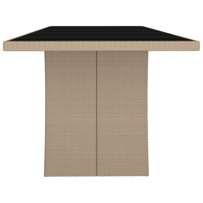 Garden Table with Glass Top Beige Poly Rattan&Tempered Glass