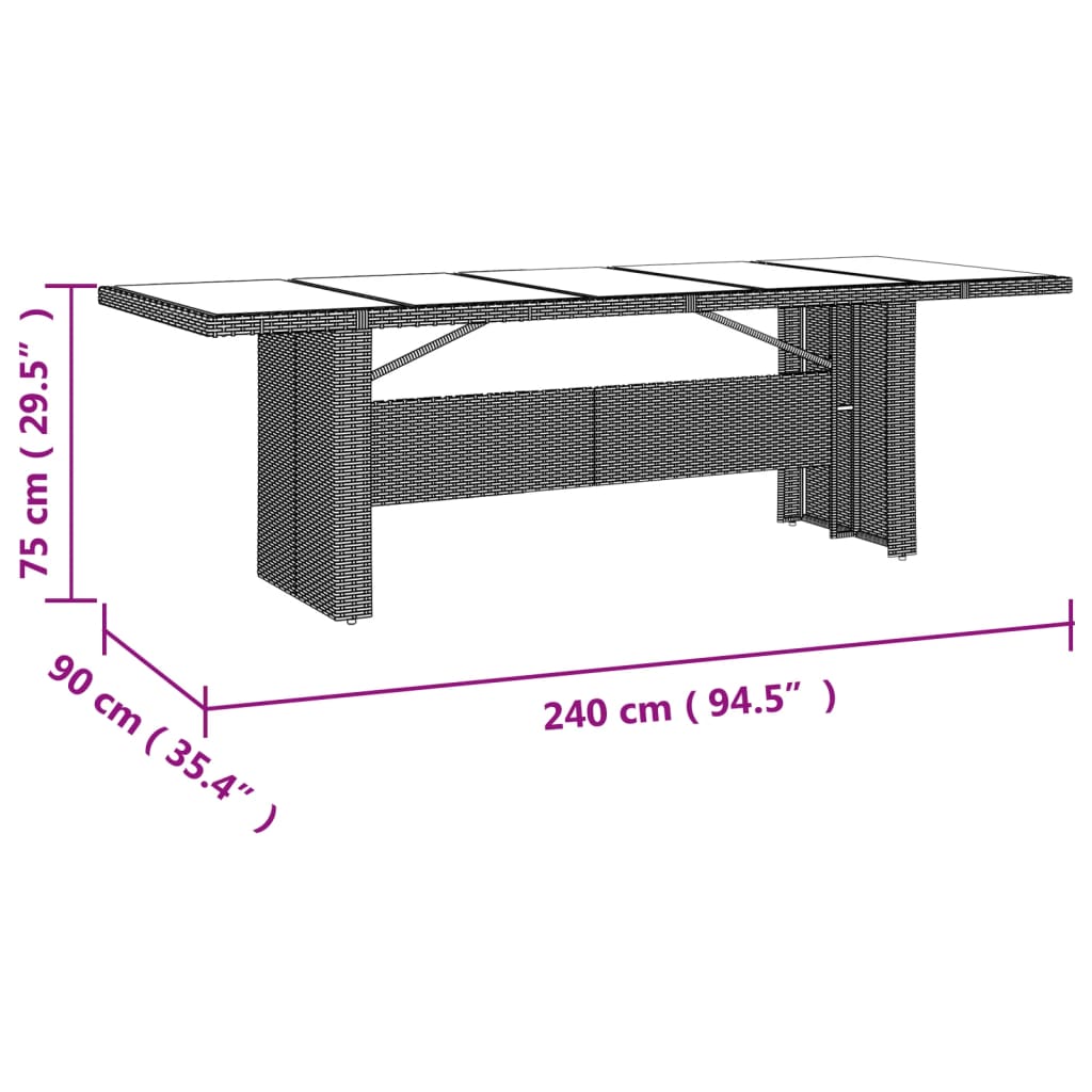Garden Table with Glass Top Beige Poly Rattan&Tempered Glass