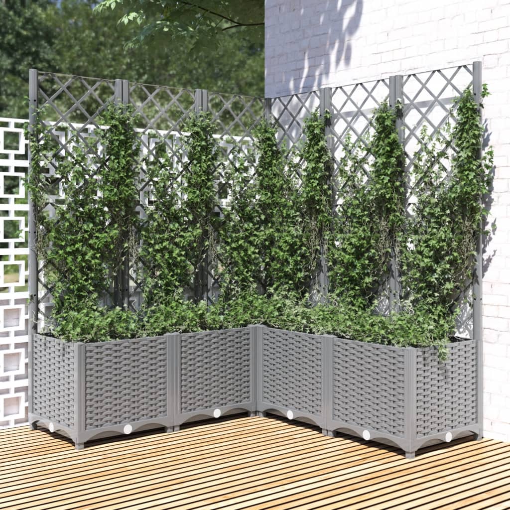 Garden Planter with Trellis Light Grey 120x120x136 cm PP