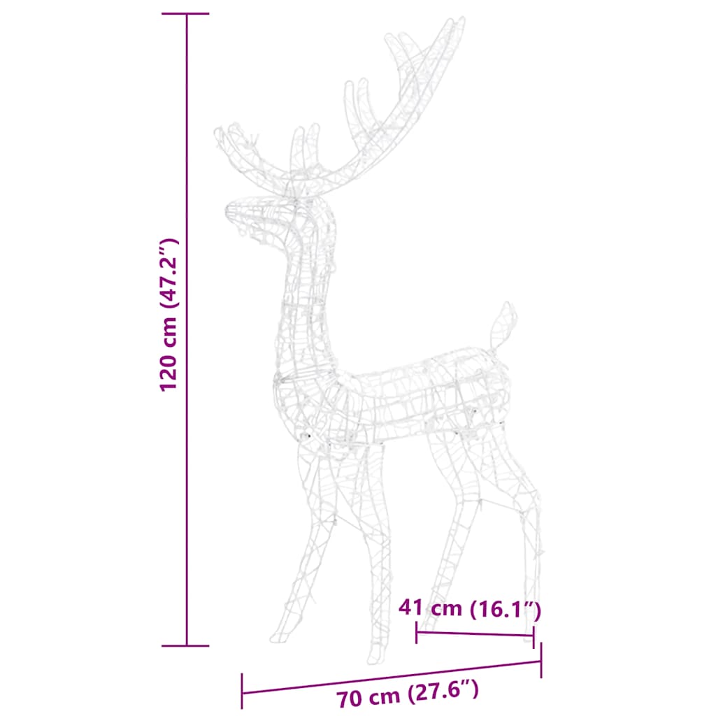 Acrylic Reindeer Christmas Decorations 3 pcs 120cm Multicolour
