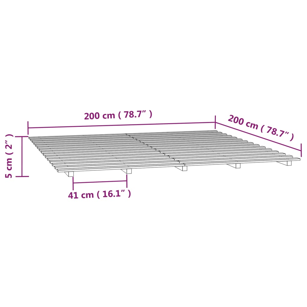 Bed Frame without Mattress Black 200x200 cm Solid Wood Pine