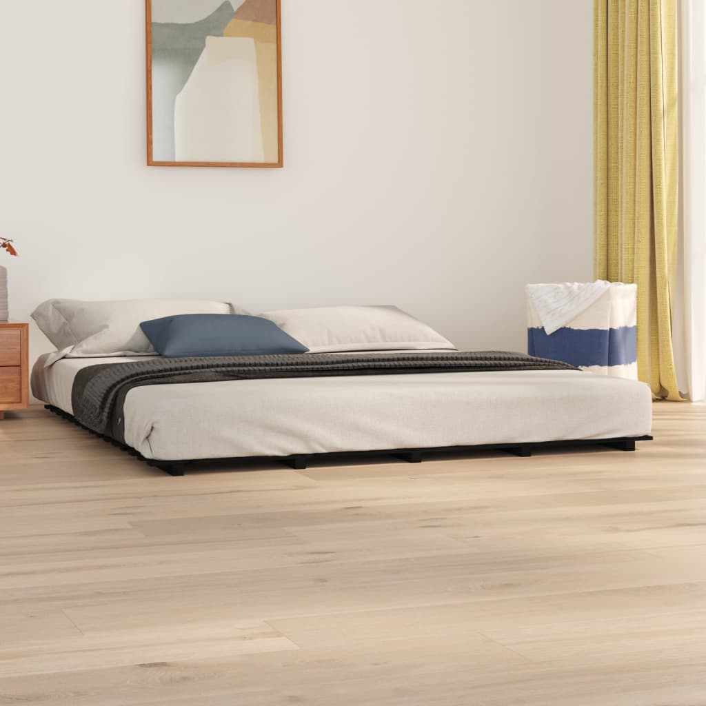 Bed Frame without Mattress Black 200x200 cm Solid Wood Pine