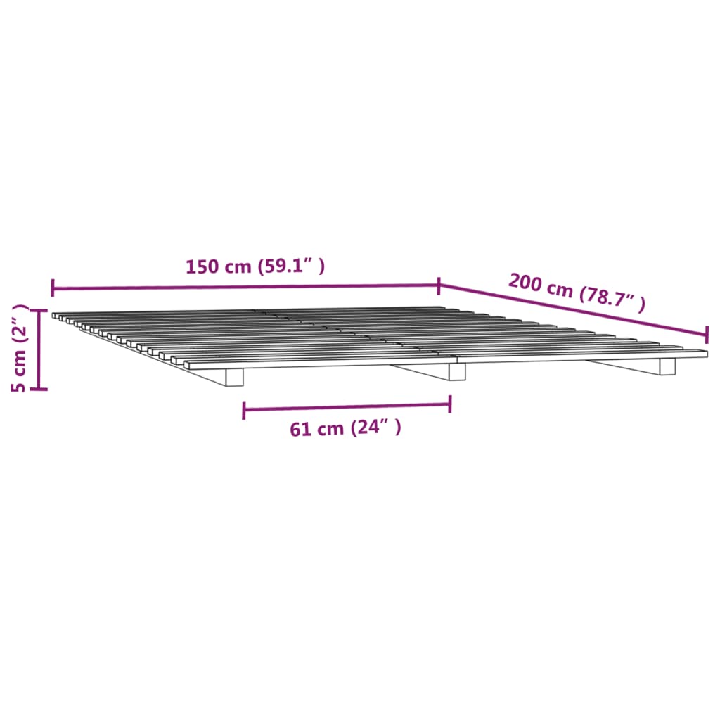 Bed Frame without Mattress White 150x200 cm King Size Solid Wood Pine