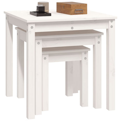 Nesting Tables 3 pcs White Solid Wood Pine