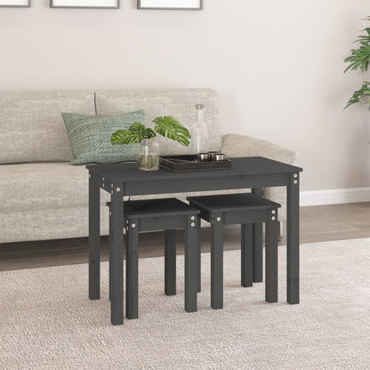 Nesting Tables 3 pcs Grey Solid Wood Pine