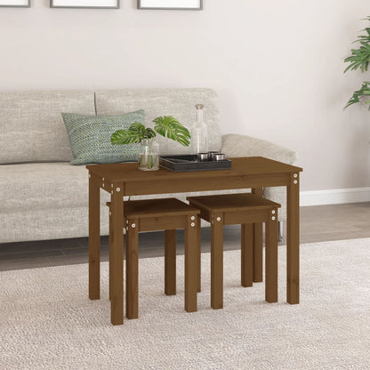 Nesting Tables 3 pcs Honey Brown Solid Wood Pine