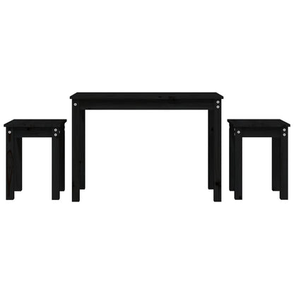 Nesting Tables 3 pcs Black Solid Wood Pine