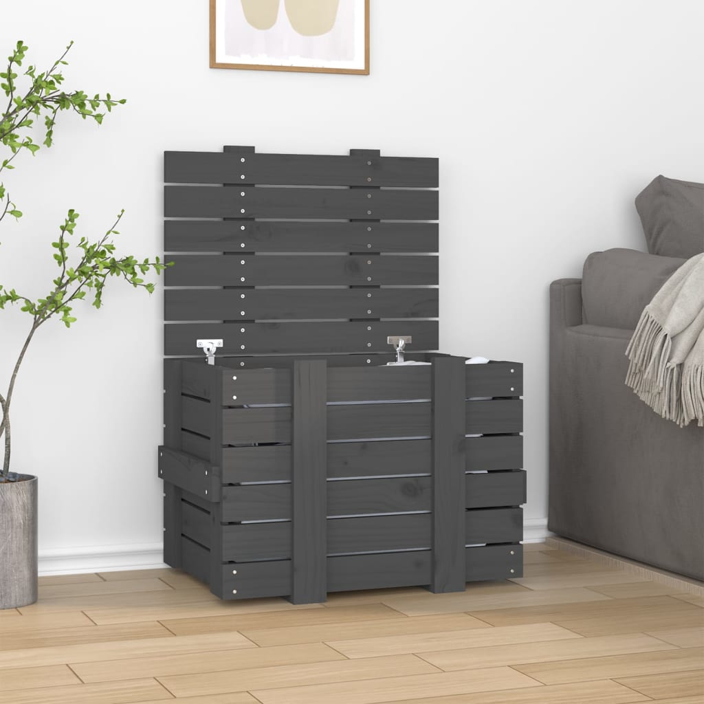 Storage Box Grey 58x40.5x42 cm Solid Wood Pine